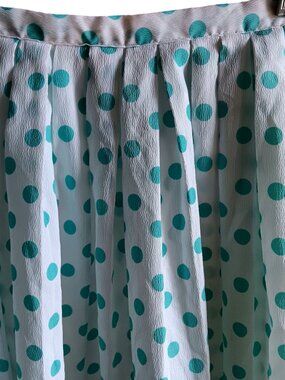 26" Vintage 1970's Womens Skirt BLUE POLKA DOT CREPE NYLON ROCKABILLY HANDMADE